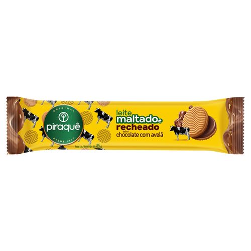 Biscoito Piraque Recheado Leite Maltado Chocolate com Avela 85G