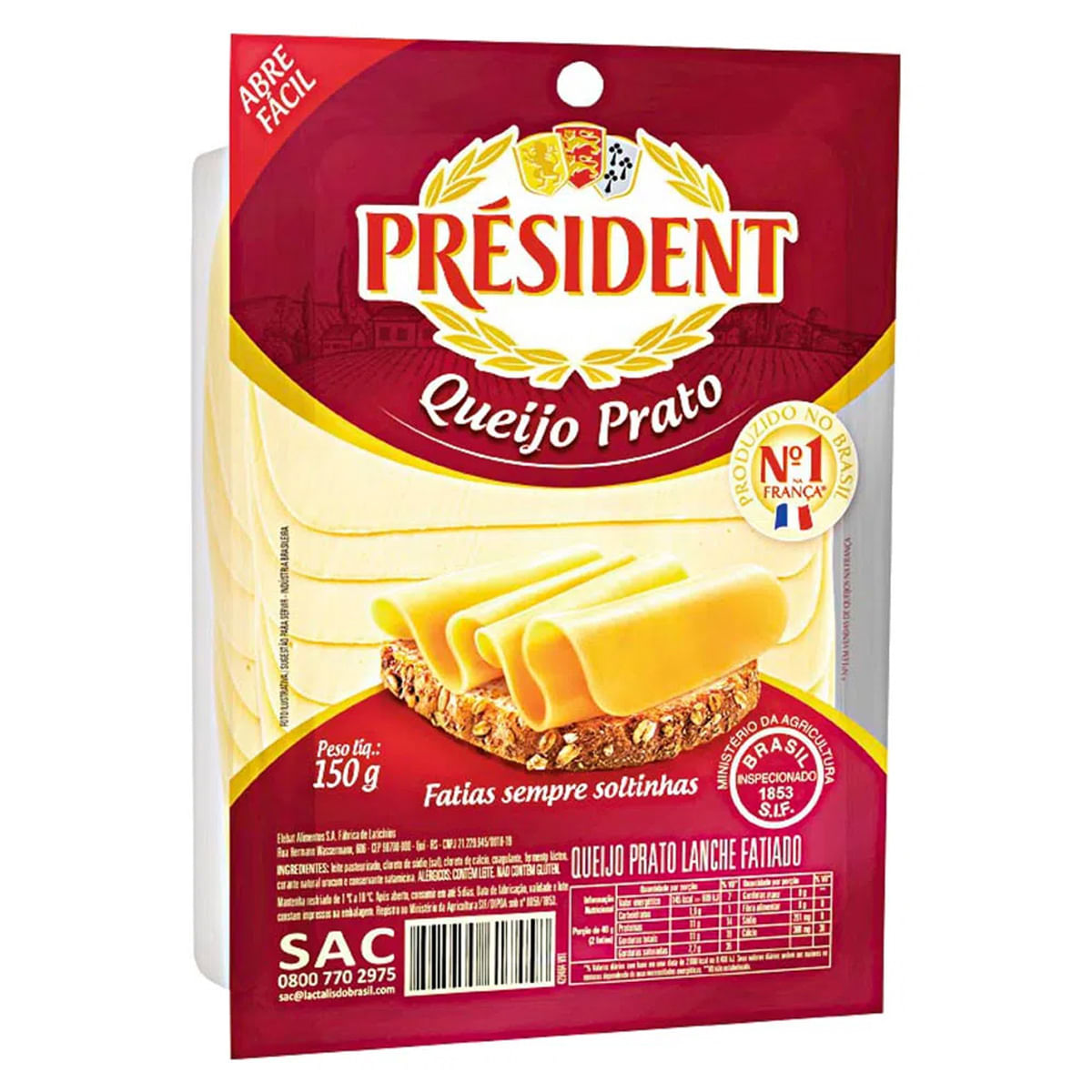 Queijo Prato President Fatiado 150g Supermercados Casa Do Sabão 