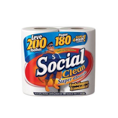 Toalha De Papel Social Clean 200Folhas C/2