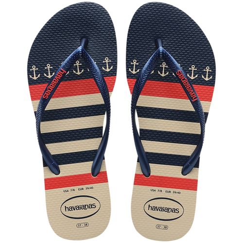 Sandalia Havaianas Slim Nautical Bege palha/Marinho 35/36 PAR
