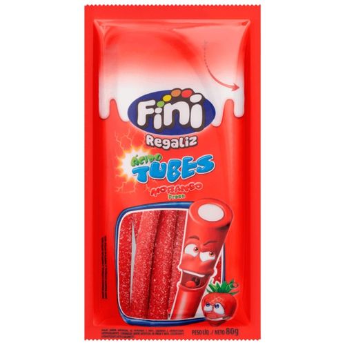 Balas Fini Gelatina Tubes Citrico Morango 80G