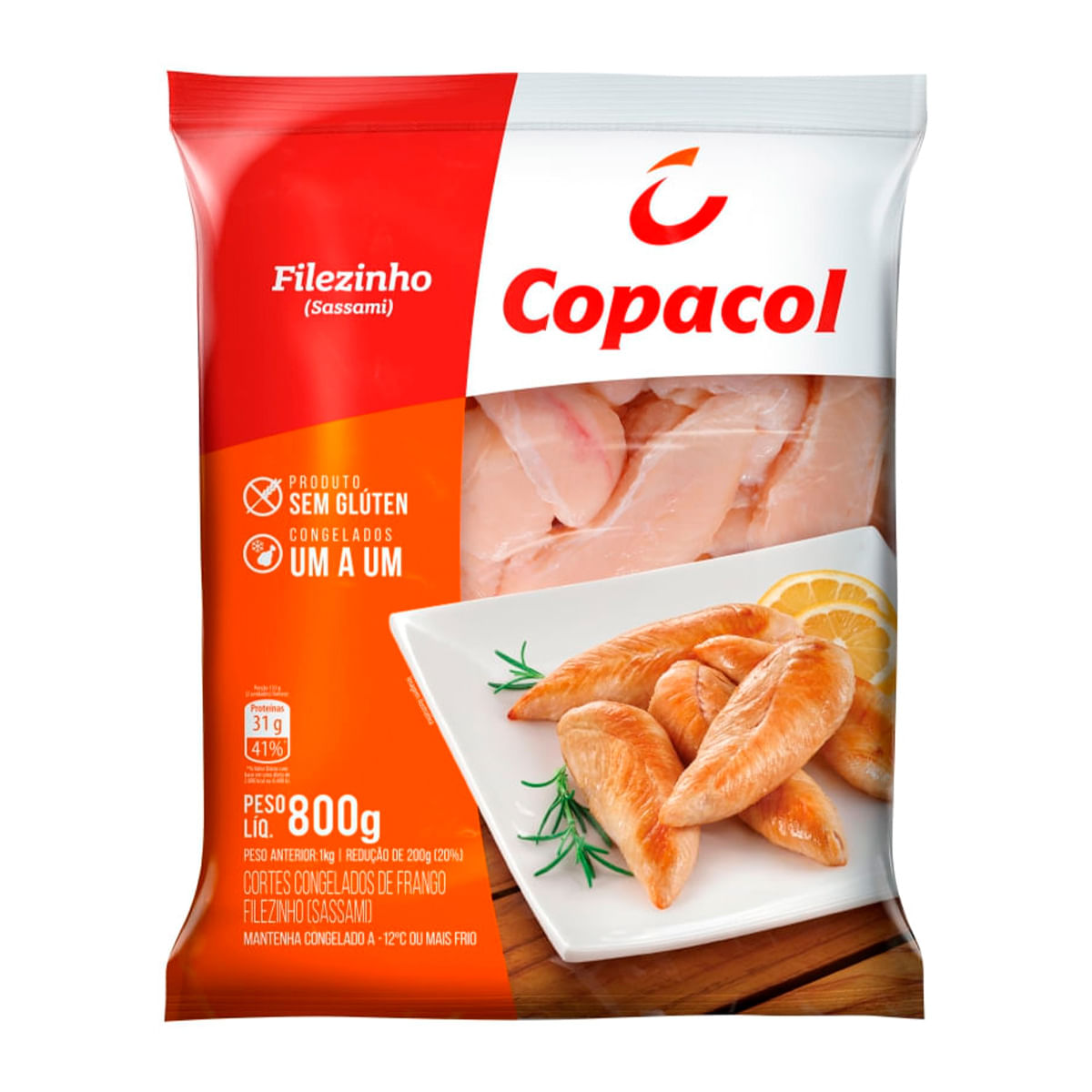 Filezinho de Frango Sassami Congelamento IQF Copacol Pacote 800g